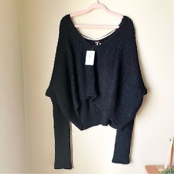 NWT Free People Moon Beam Alpaca Blend Sweater Black Small - Picture 5 of 13